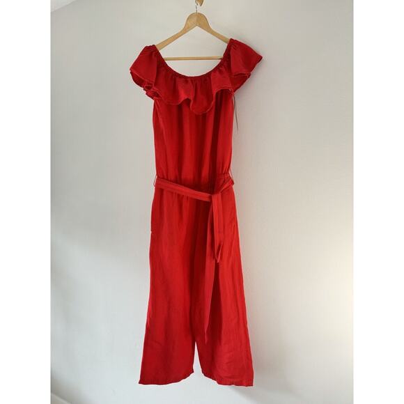 Tommy Bahama red jumpsuit Linen-Blend Red Off-The-Shoulder MINT - Picture 3 of 9